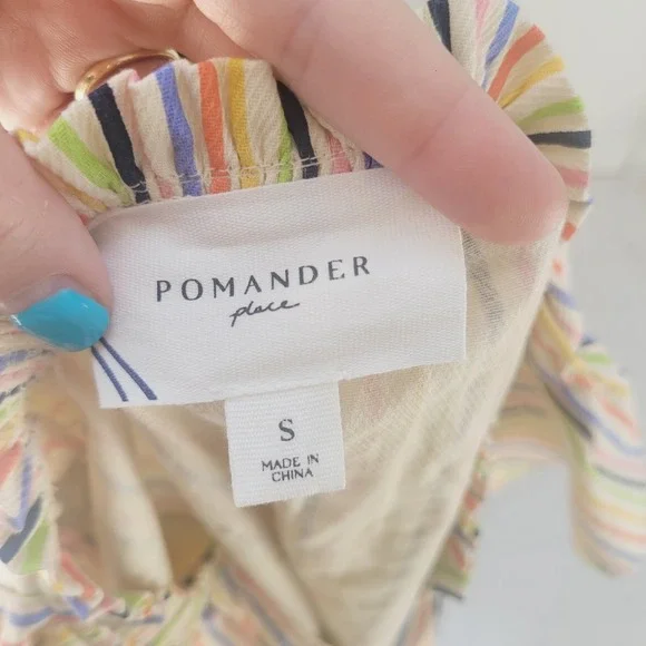Pomander Place Tickernut Rainbow Striped Dress VNeck Flutter Sleeve Casual Small - Picture 4 of 5